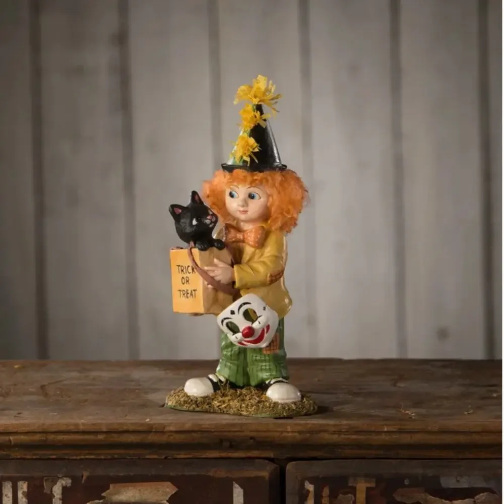 Bethany Lowe Clowning Around Carson Halloween Clown Boy W/ Cat Figurine NEW